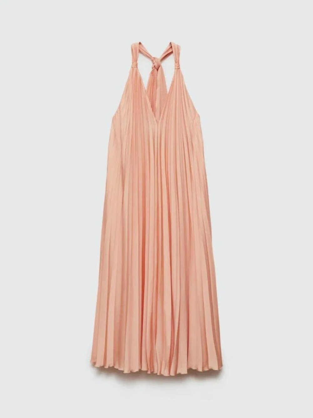 Mango MNG Salmon Size X-LARGE Pleated Halter Neck Tie Long Gown Dress NWT